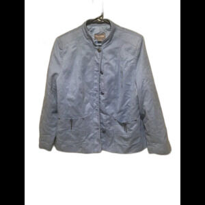 Tanjay Petites Blue Button Down Stand Collar Lightweight Jacket 14P